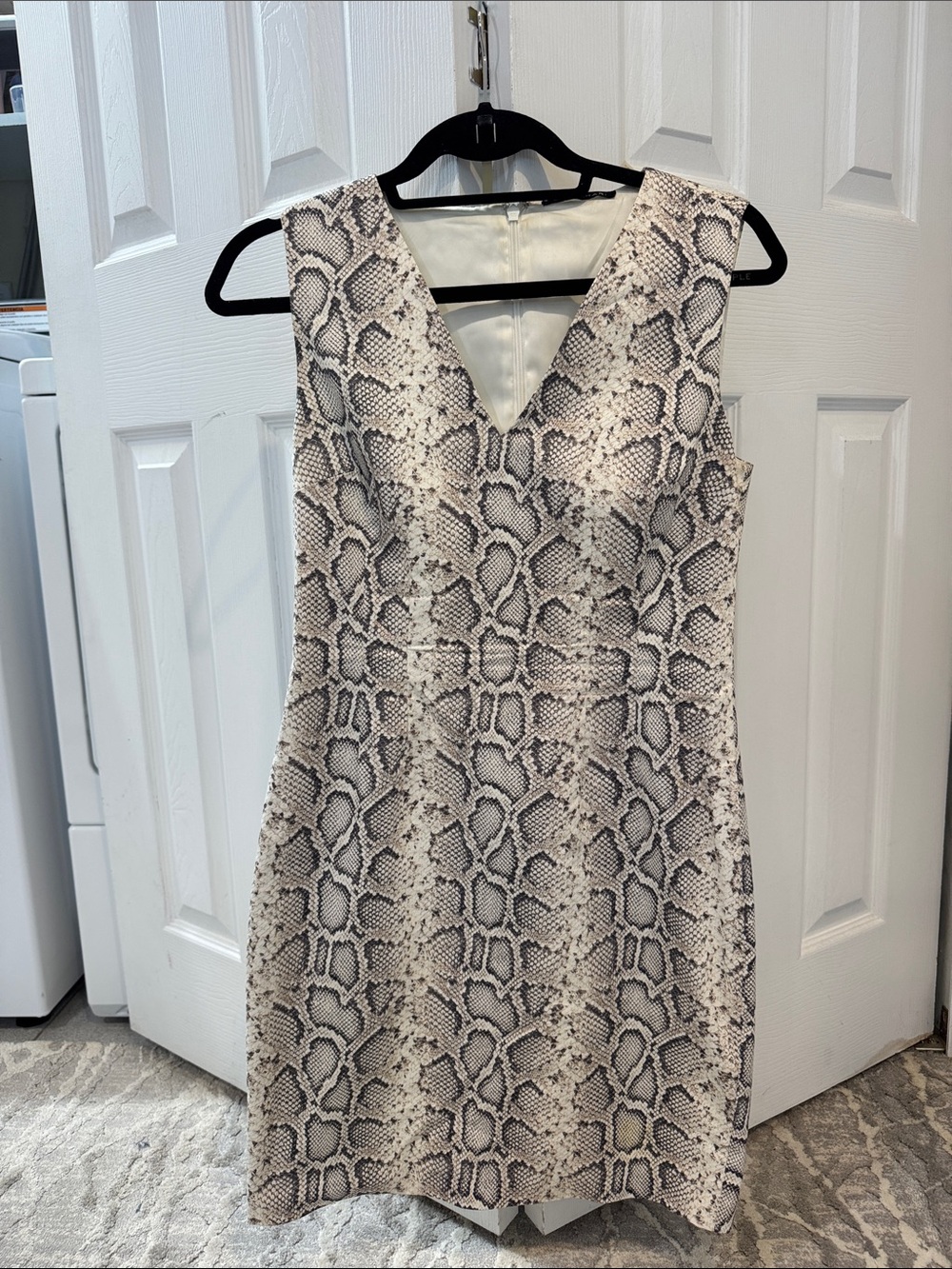 Elie Tahari Snake-Print V-Neck Mini Dress in Beige and Black